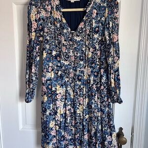 LOFT Blue Sundress with Bishop Sleeves and V-Neck